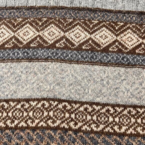 Antartex Wool Fair Isle Sweater Brown Gray Vintage Knit XL - Picture 3 of 7